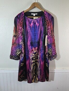Boston Proper Mirrored Anaconda Topcoat Jacket Womens 18 Pink Purple Embellished